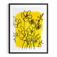 Original Minimalist 9×12 Floral Painting Acrylic Yellow Wall Art Living Room