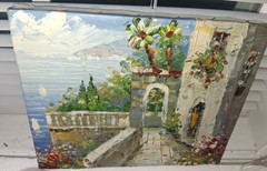 Oil Painting Mediterranean Garden Gate Sea View 10″ x 8″