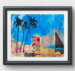 Original Hand Painted 11×14 Abstract Beach Acrylic Paper Art Signed Vibrant P126