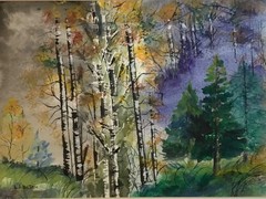 Original Watercolor,Signed,OOAK,L.L.Bolton,Birches and Pines