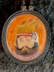 19th Century Miniature Painting Of Maharaja In Sterling Pendant