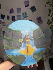 Divine Oshun: Original 12×12 Round Canvas Painting River Goddess Signed