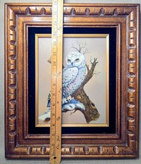 Vintage Snowy White Owl Bird Oil Painting Artist Signed Casandra Original 1980s