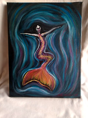 Original Acrylic Painting Mermaid Beach House Seaside Coastal Wall Art