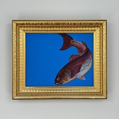 Original Contemporary Fish Still Life Oil Painting on Canvas, Signed