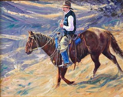 Original Framed Gregory A Pole Oil Painting, Cowboy on Horseback, 38″x33″