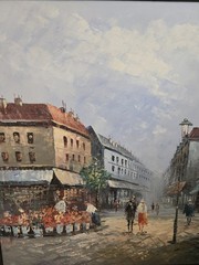 Vintage Parisian Street Scene by Caroline Burnett – Oil On Canvas Framed 24×36