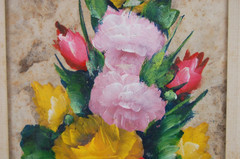 Vtg 60’s Original Oil Painting on Craft Paper „Pastel Flowers Bouquet I“ 7.5X12