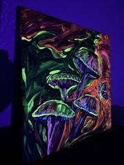 Mushroom Painting Black Light Glows Acrylic „ORIGINAL“ Trippy Signed Fantasy