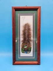 Hand Painted Feather Humming Bird Framed Signed By Artist Bird Decor Unique
