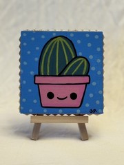 Acrylic Painting Decor On 4”x4” Canvas- Cactus By Sara Jessup (SJessupArt)