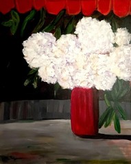 Modern Floral Still Life Painting 30×24 | Red White Black | Contemporary Art