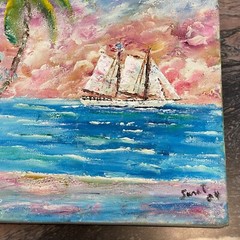Original Key West 2004 Signed Painting on Canvas, House by the Water, 20″ x 16″
