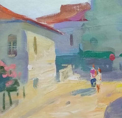 Oil painting Street Ukrainian painter Canvas Decor Unframed original landscape