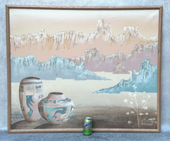 FRANK FERRANTE LARGE SOUTHWESTERN PAINTING POT VASE MONUMENT VALLEY LANDSCAPE