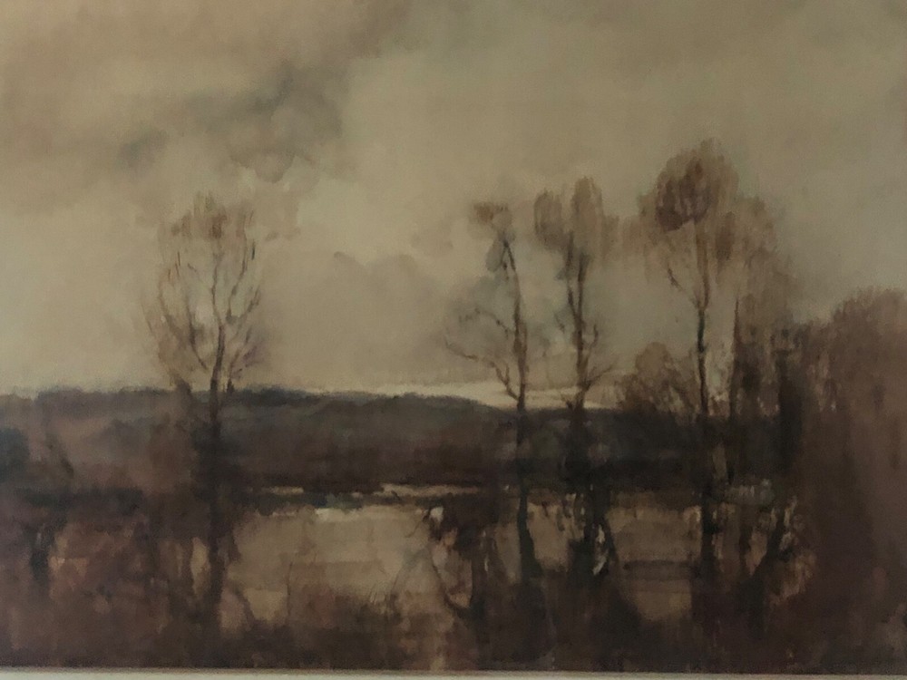 James Herbert Snell (1861-1935) British : “Dusk Over River” Watercolor Framed