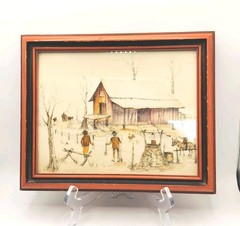 VTG Original Signed C. L. Ellis Watercolor Farm Agriculture Barns Tyler Texas