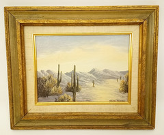 Vintage Helen L Reichle oil painting on board desert study #2 framed California