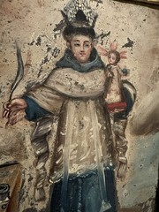 19th Century Retablo Religious Mexican Oil Tin Painting Saint Anthony of Padua