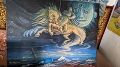 The destiny of Manas – Oil on canvas – Abstract painting Kyrgyzstan Surrealism