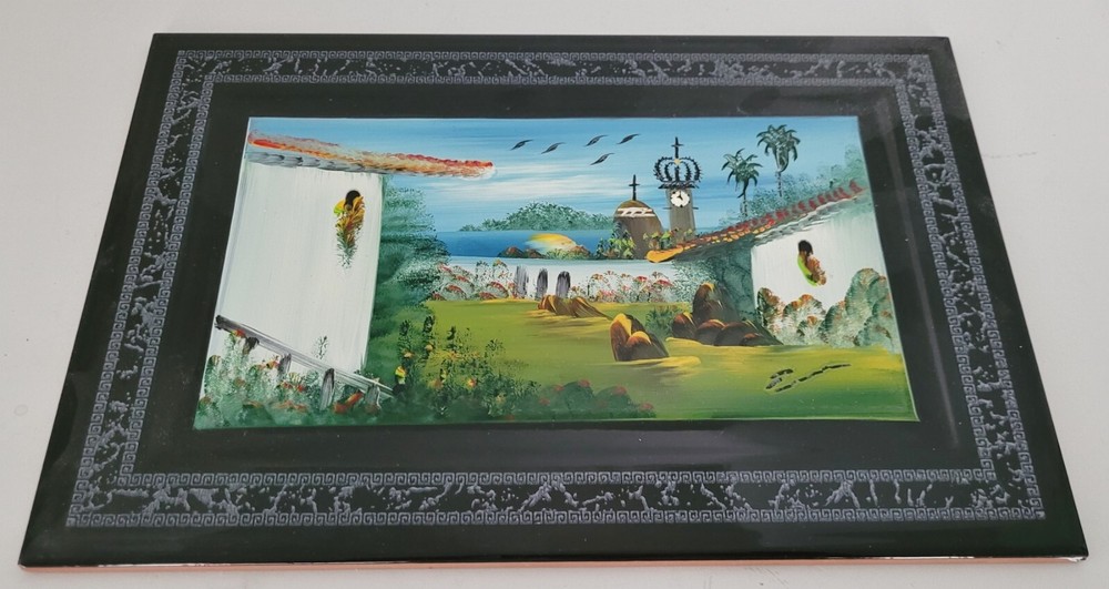 Hand Painted Landscape&Home Scene~Hand Signed Ceramic Art Tile 8″x12″ Mexico~New