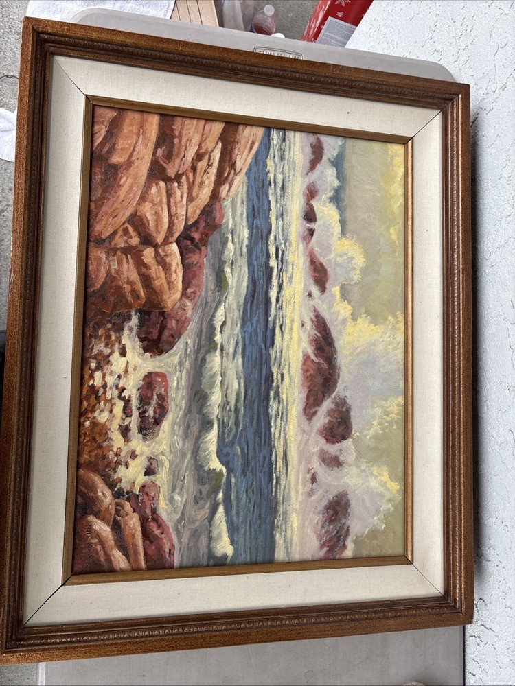 Phil Kosser Oil Seascape Painting 30×24 booming surf see pics