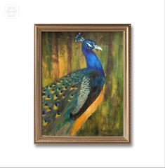 Original Beautiful Peacock Painting Oil In Canvas 16×20 Inches Unframed