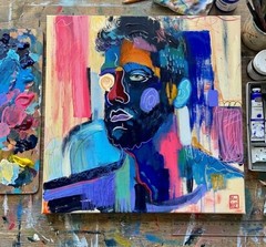 Contemporary original Male Portrait Painting. Modern art 20×20 Inches Signet