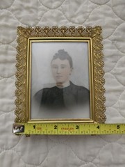 Antique Handpainted Porcelain Woman’s Portrait 4 3/8″ X 5 3/8″ Gold Lace Frame