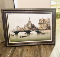 Vintage Large 24×36 Paris Cityscape Original Oil Painting Burlap Canvas Framed