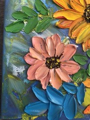 ORIGINALOil Painting Stretch 2 Canvas 8 x10 in Palette Knife sunflowers