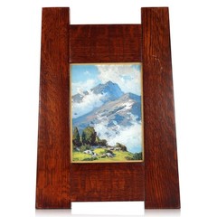 Taylor J Lynde Mountain Landscape Oil Painting Mission Oak Frame Arts Crafts 6×8