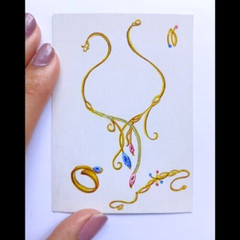 Jewelry Design ACEO Original Gold Necklace Bracelet Excellent Painting Art NEW