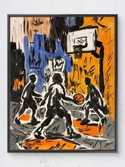 Original Urban Street Basketball Expressionist 11×14 Acrylic Canvas Painting