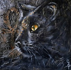 Original Oil Painting Black Cat Spirit Animal totem Big Cat Modern Art Egypt