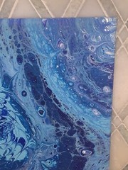 Modern Acrylic Marbleized Whirlpool Blues Free Form Artist P Sutton 10” Sq 2020