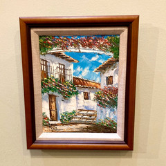 Vintage Italian Art Framed Mediterranean Village Scene Oil Canvas Signed 10″x12″