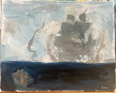 Nautical Seascape Kraken And Ship Surrealism Oil Painting On Canvas 16”x20”