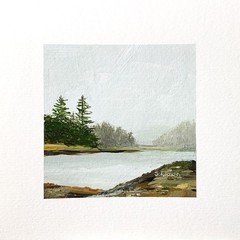 8×8 Maine Original Oil Painting Acadia Bass Harbor New England Moody Art Signed