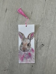 Bookmark Rabbit Page Marker Laminated Painting By Kenna 8cm X 20cm & Tassel