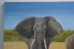 Original Painting African Elephant Family Safari Savanna Canvas Art