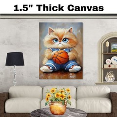 Persian Cat Basketball Wall Art Thick Canvas Sports Decor Living Room Cat Gift