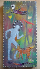 FERNANDO TORRES FIGURE STUDY FIGURAL MODERN FOLK OUTSIDER ART ASSEMBLAGE ON WOOD