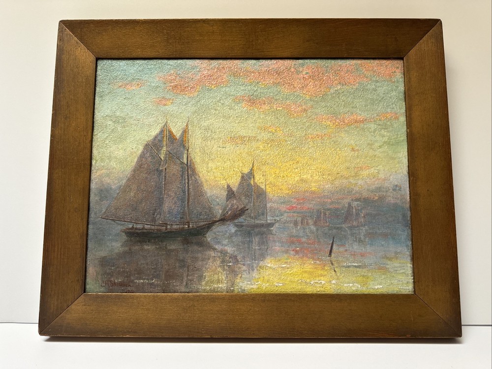 ANTIQUE IMPRESSIONISM PAINTING SUNSET TONALISM NEW YORK COAST BEACH EXHIBITED