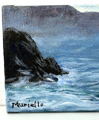 Foggy Coast Canvas Original Oil Impressionism Seascape 3″ x 5″ Miniature
