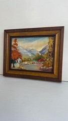 Vintage Landscape Painting In Wood Frame 8.5×6.5 Inches Autumn Mountain Scene
