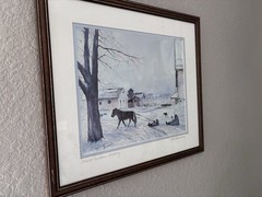 Jack Simmering Original Watercolor Painting Amish Children Sledding Signed Frame