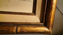 Vintage Fawn Painting Bronze Bamboo Framed Signed Powell 8 x 10