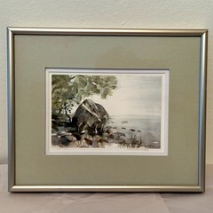 Framed Watercolor Seascape Coastal Beach Landscape Print Signed Tove Ahlbäck EUC