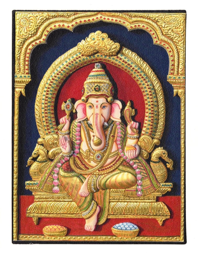 Ganesha Inkjet Print on Canvas Art Tamil Nadu Thanjavur Tanjore Art Reproduction